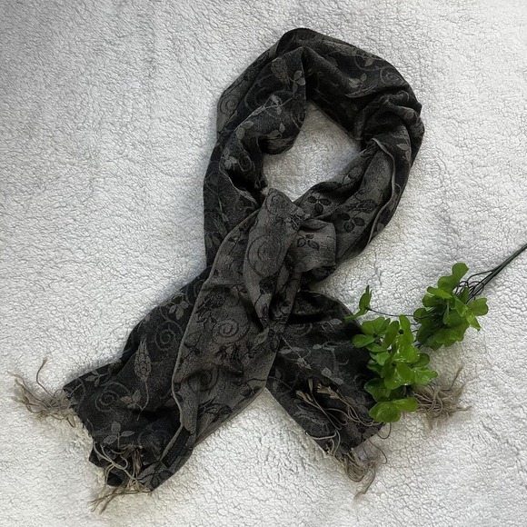 Pasmina Soft Shawl Wrap‎ Scarf black-beige flowers print - Picture 1 of 6